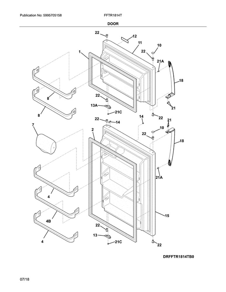 Door Diagram and Parts List for FFTR1814TB3  Frigidaire Refrigerator