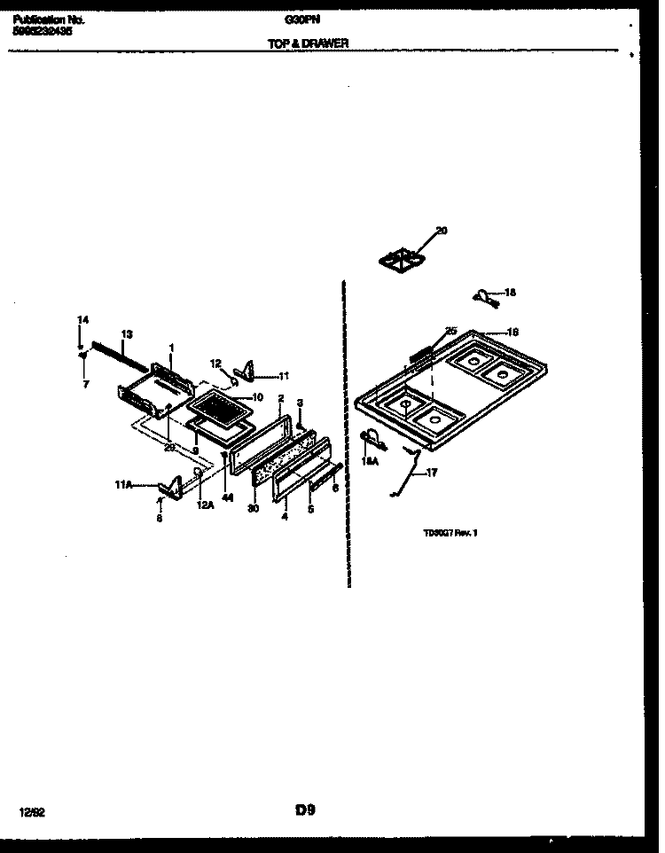 COOKTOP AND BROILER DRAWER PARTS Diagram and Parts List for G30PNL7  Frigidaire Range