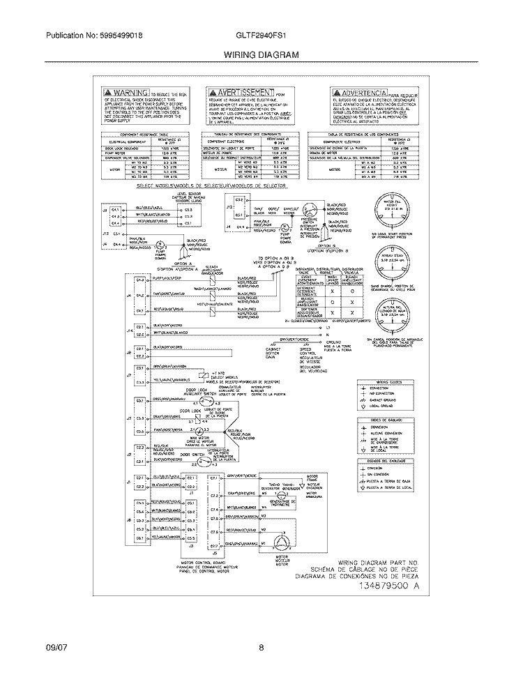 WIRING DIAGRAM Diagram and Parts List for GLTF2940FS1  Frigidaire Washer