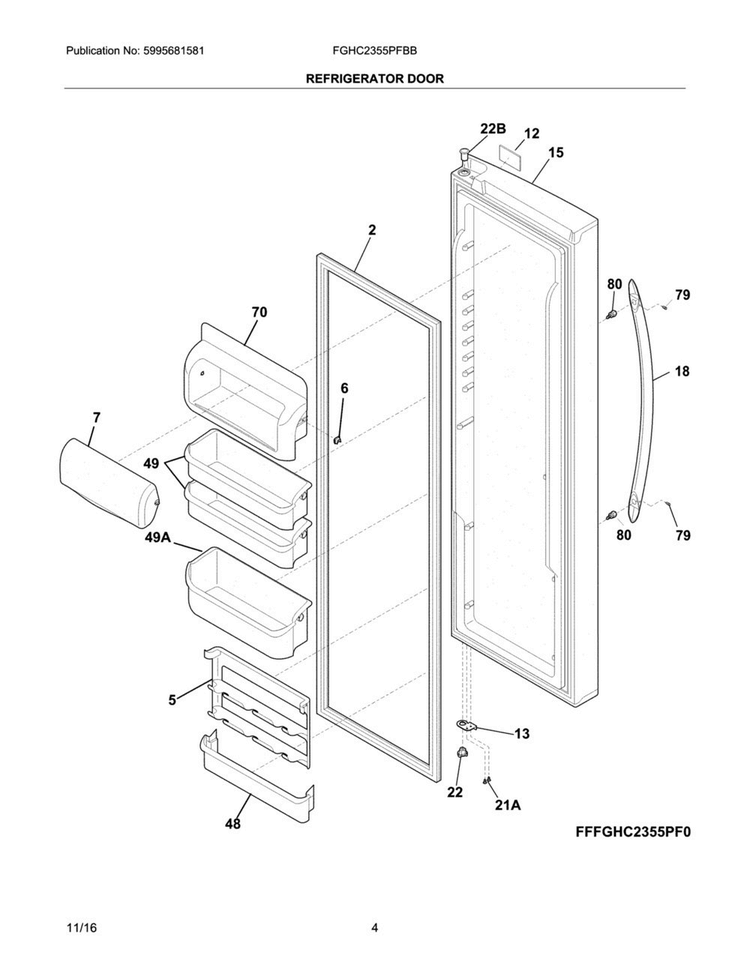 Refrigerator Door Diagram and Parts List for FGHC2355PFBB  Frigidaire Refrigerator