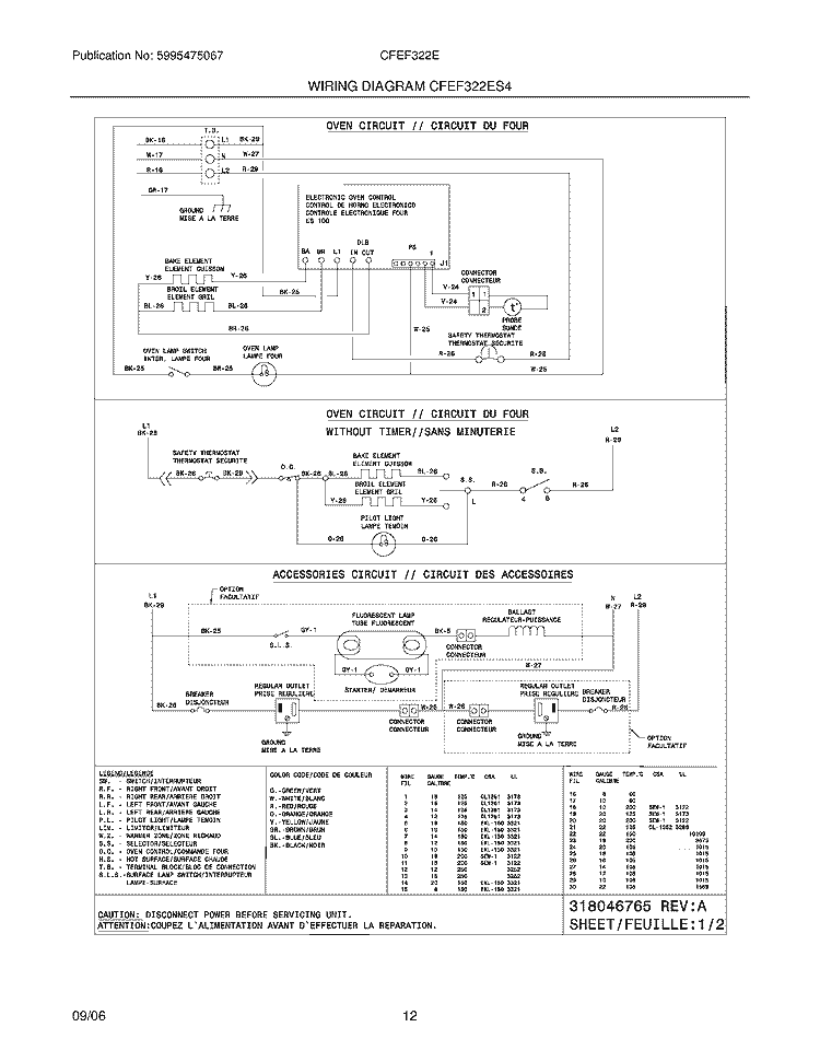 WIRING DIAGRAM Diagram and Parts List for CFEF322ES5  Frigidaire Range