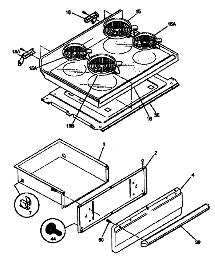 Top/drawer Diagram and Parts List for EF367CABB  Frigidaire Range
