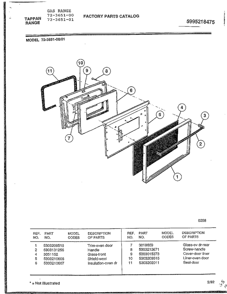 Gas Range Page 5 Diagram and Parts List for 72-3651-00  Tappan Range