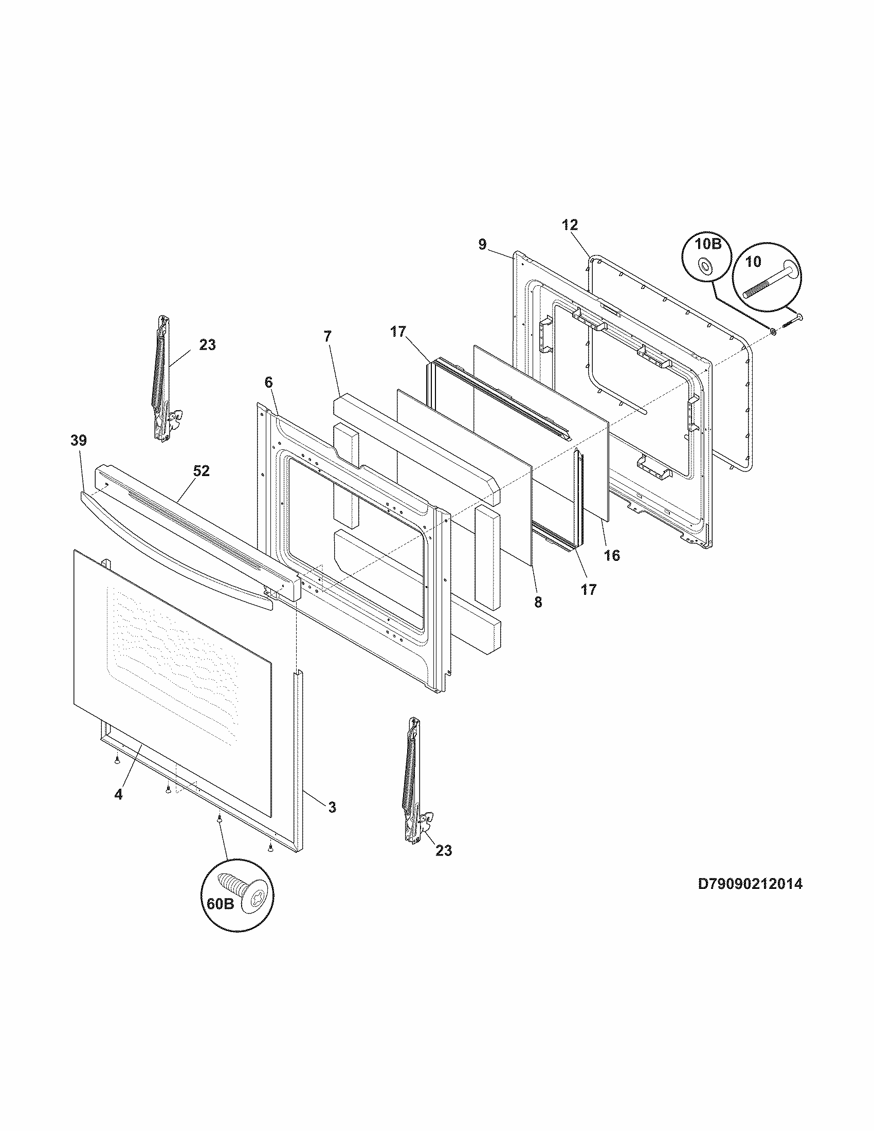 Door Diagram and Parts List for 79094142310  Kenmore Range