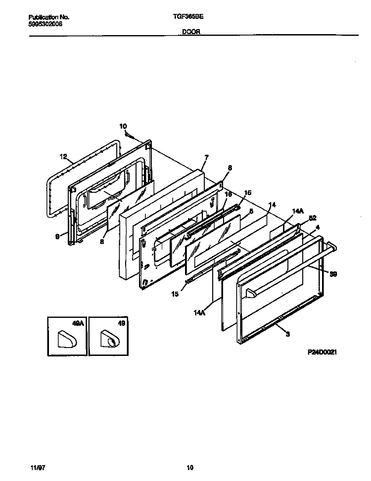 DOOR Diagram and Parts List for TGF365BEWC  Tappan Range