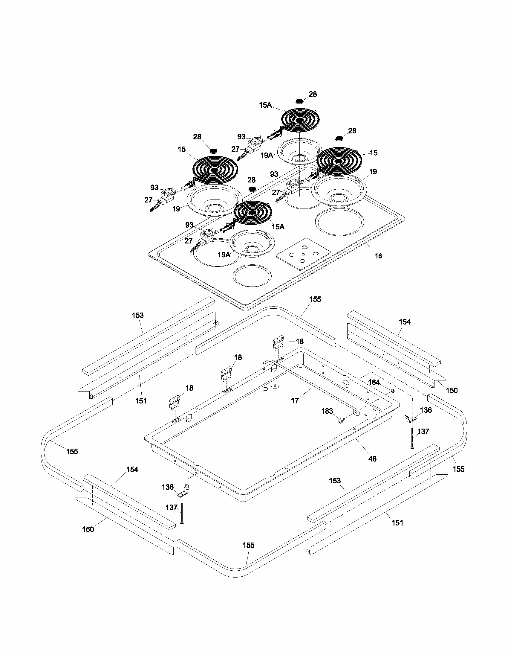 Maintop Diagram and Parts List for 79043493401  Kenmore Cooktop