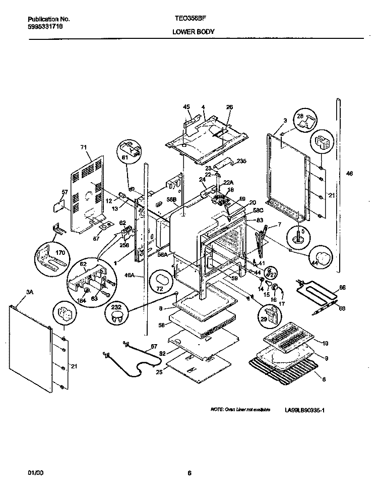 LOWER BODY Diagram and Parts List for TEO356BFW3  Tappan Range