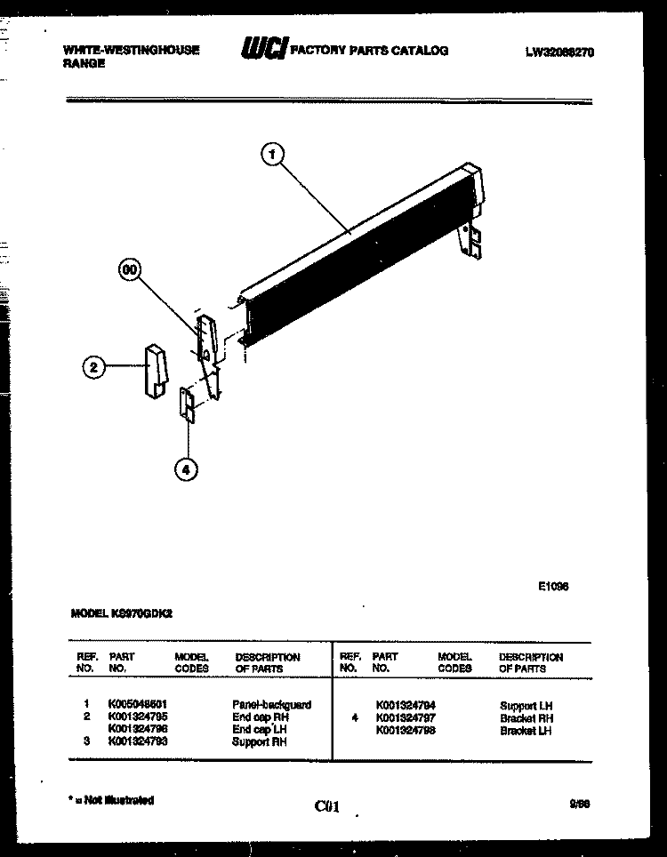 BACKGUARD Diagram and Parts List for KS970GDKH2  Frigidaire Range