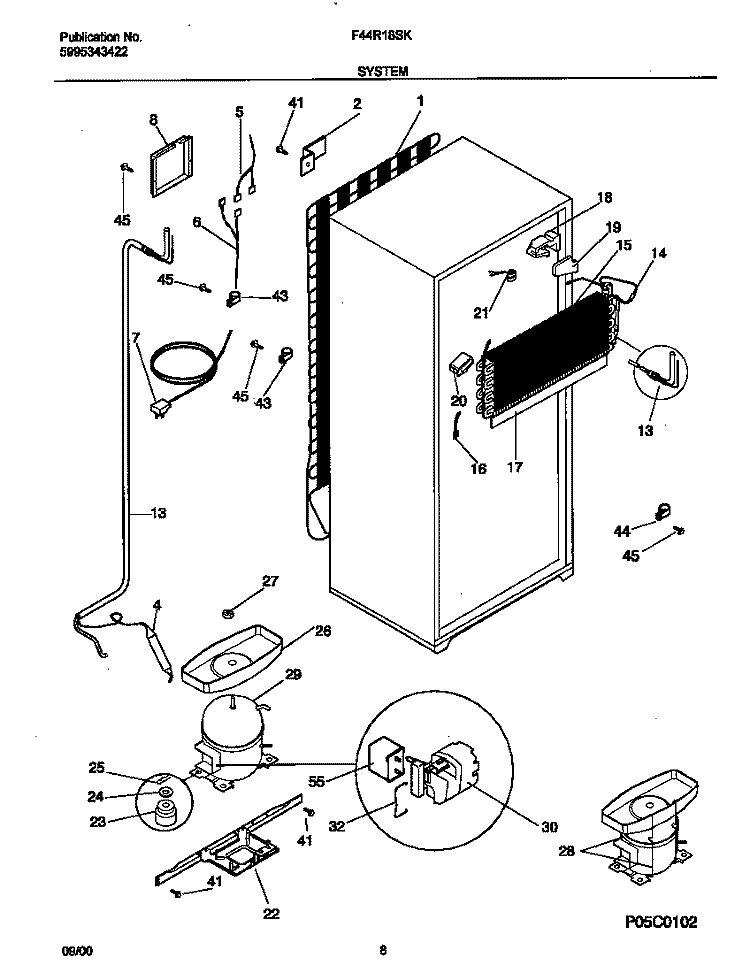 SYSTEM Diagram and Parts List for F44R18SKW1  Frigidaire Refrigerator
