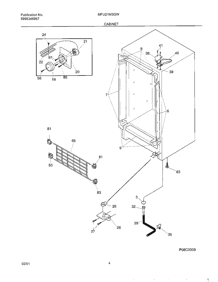 CABINET Diagram and Parts List for MFU21M3GW3  Frigidaire Freezer