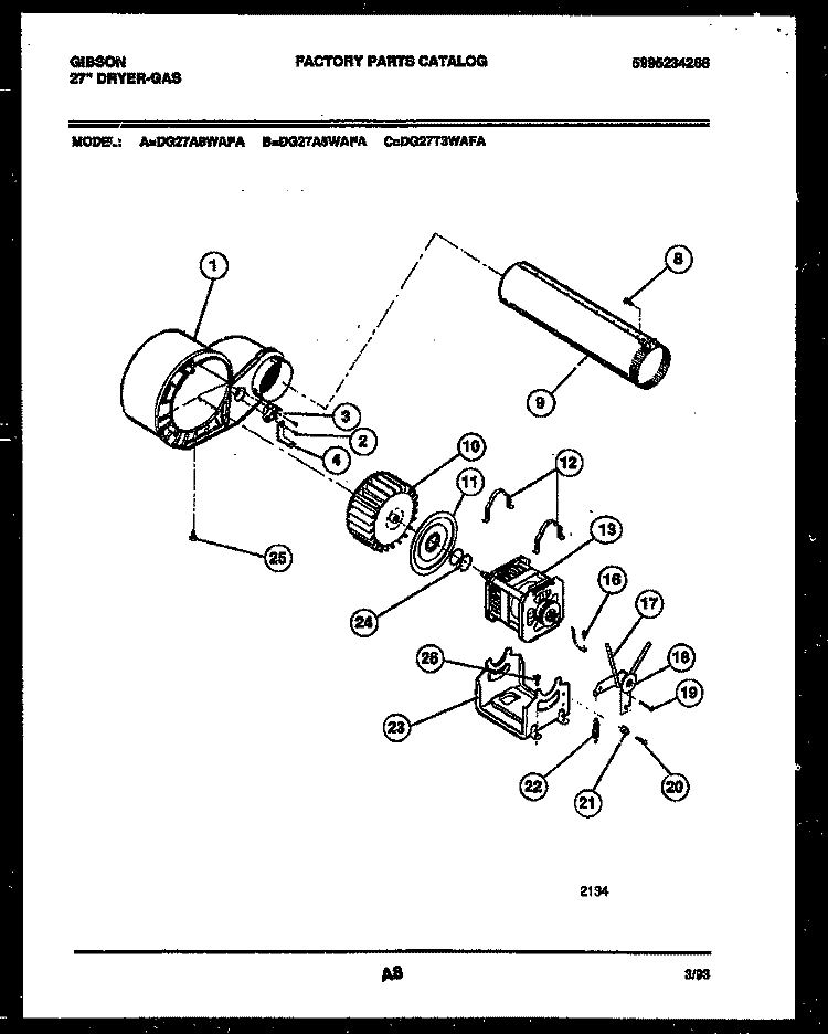 BLOWER AND DRIVE PARTS Diagram and Parts List for DG27T3WAFA  Gibson Dryer