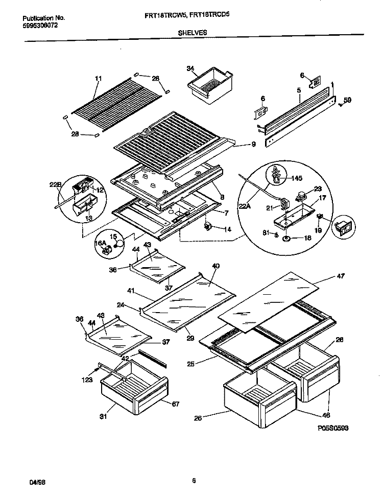 SHELVES / CONTROLS Diagram and Parts List for FRT18TRCW5  Frigidaire Refrigerator