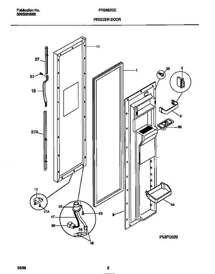 FREEZER DOOR Diagram and Parts List for FRS28ZGED0  Frigidaire Refrigerator