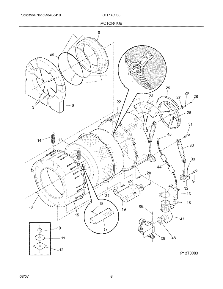 MOTOR / TUB Diagram and Parts List for CTF140FS0  Frigidaire Washer