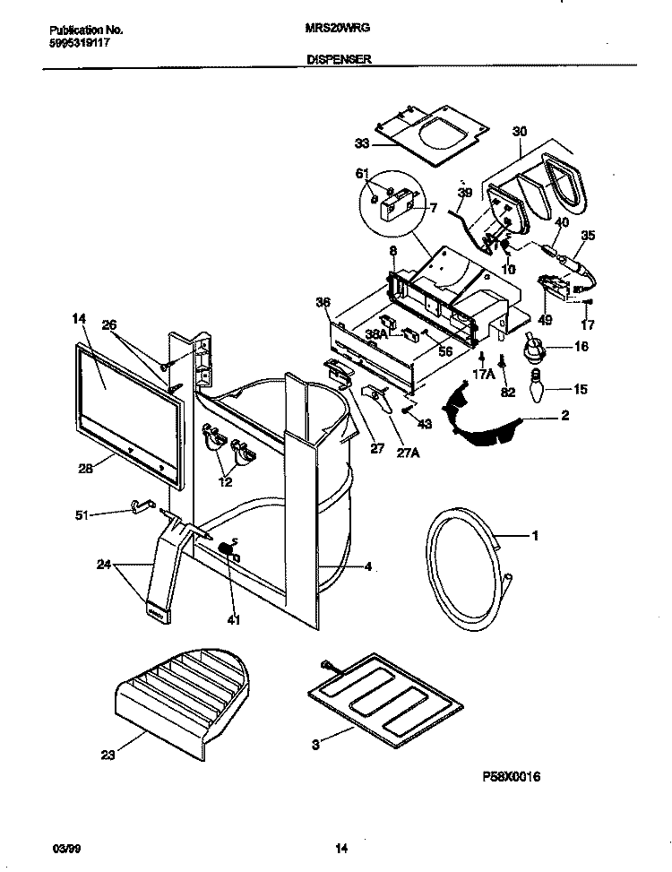 DISPENSER Diagram and Parts List for MRS20WRGD2  Frigidaire Refrigerator