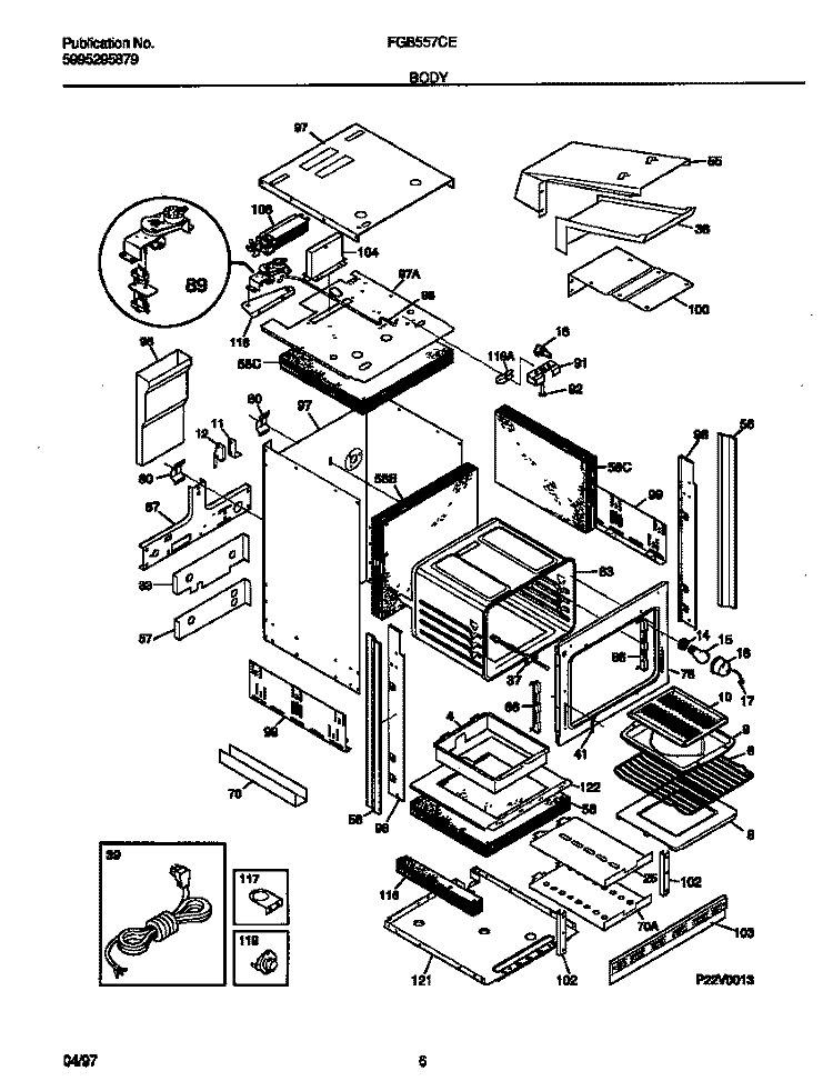 BODY Diagram and Parts List for FGB557CEBC  Frigidaire Wall Oven