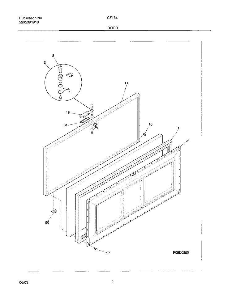 DOOR Diagram and Parts List for CF134  Frigidaire Freezer