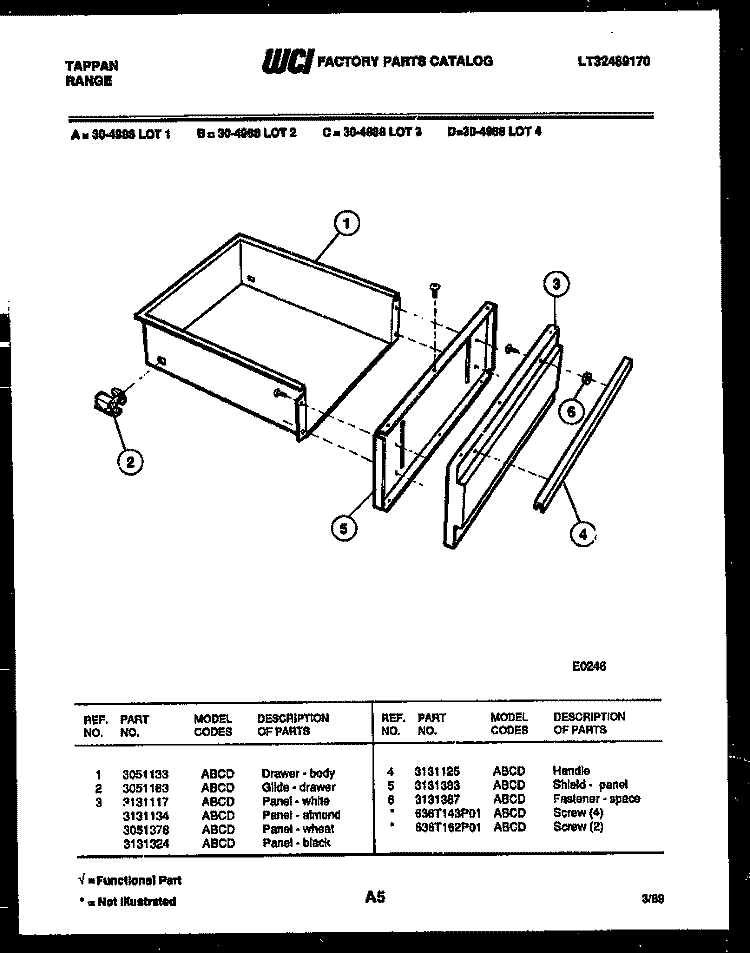 DRAWER PARTS Diagram and Parts List for 30-4988-08-01  Tappan Range