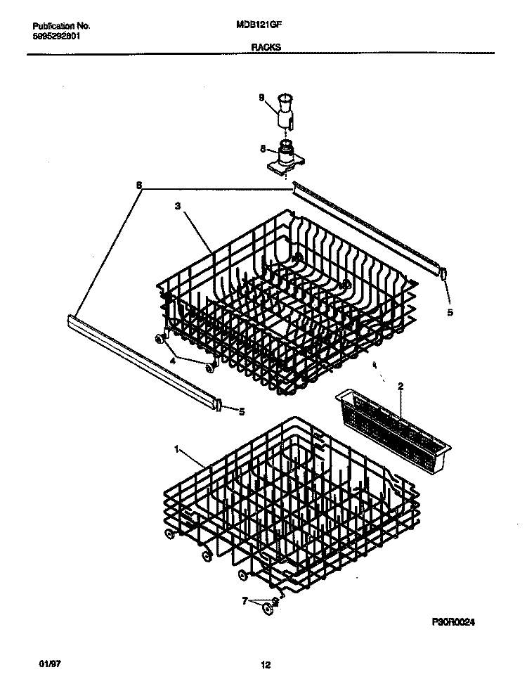 RACKS Diagram and Parts List for MDB121GFR2  Frigidaire Dishwasher