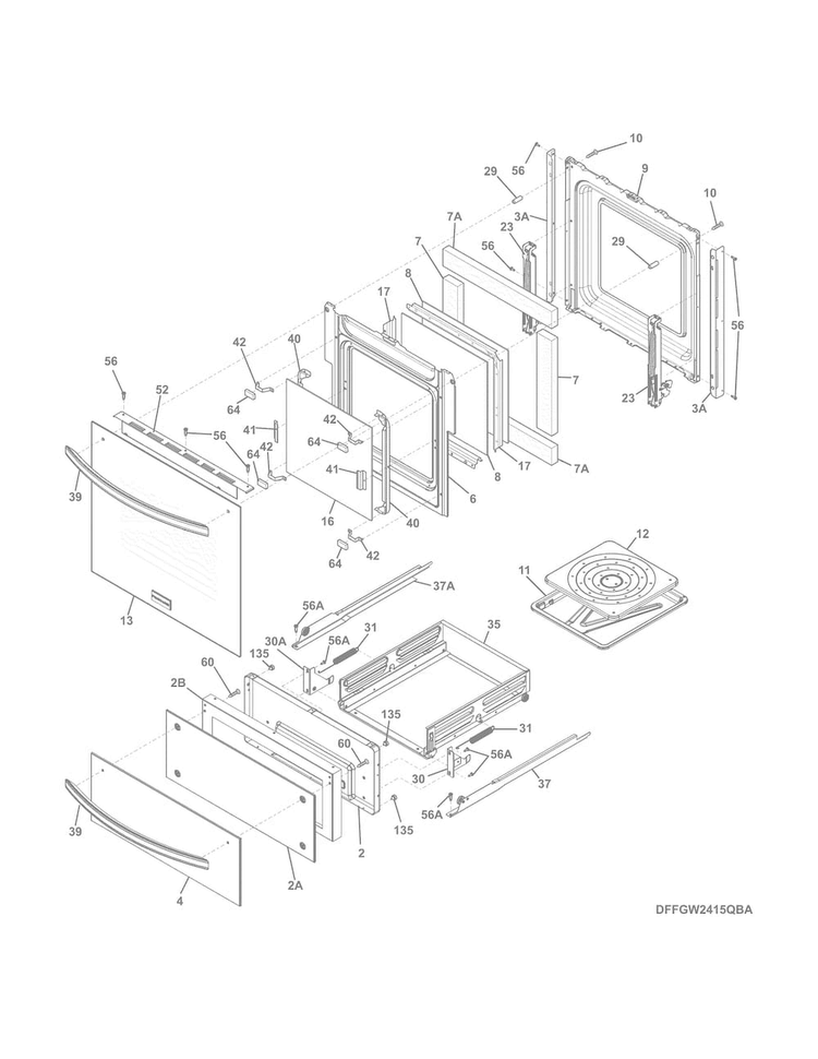 Door/drawer Diagram and Parts List for FFGW2415QBA  Frigidaire Wall Oven
