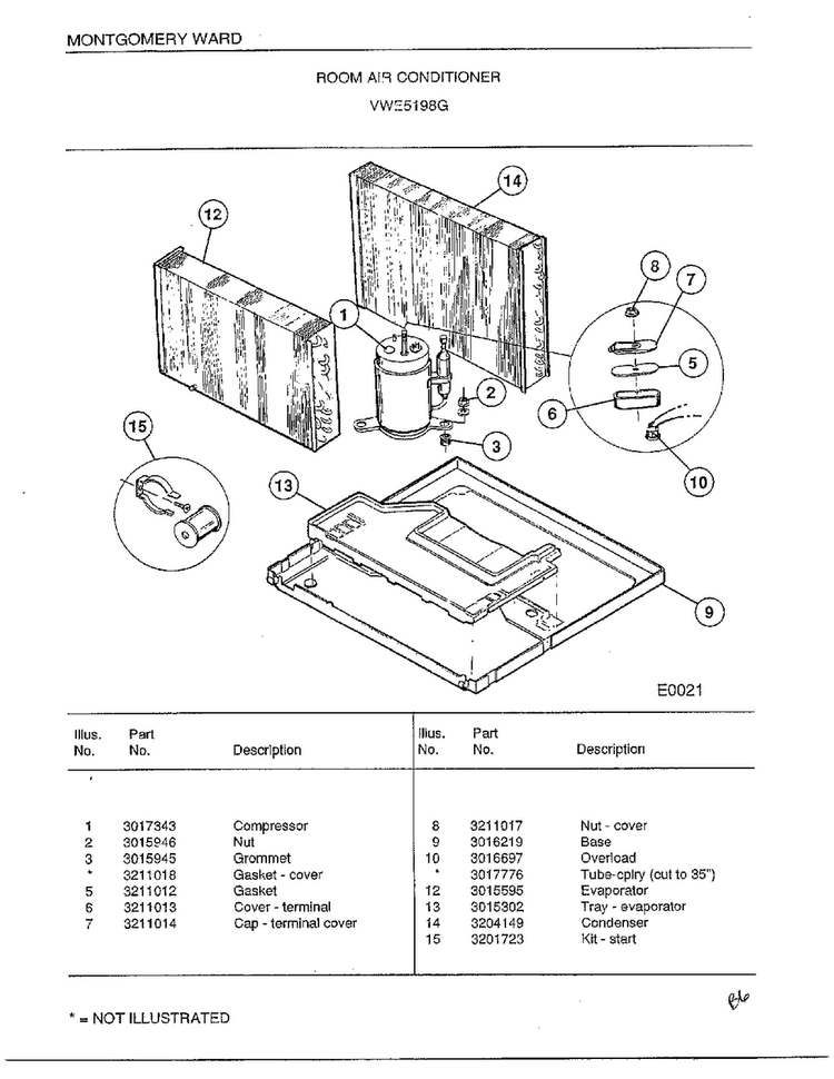 Room Air Conditioner Page 4 Diagram and Parts List for 5198G  Frigidaire Air Conditioner