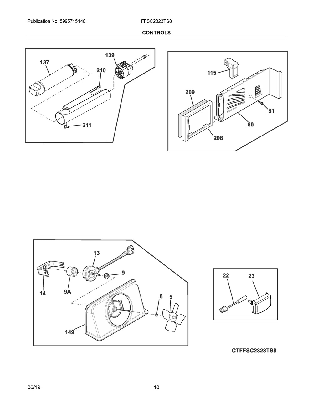 Controls Diagram and Parts List for FFSC2323TS8  Frigidaire Refrigerator