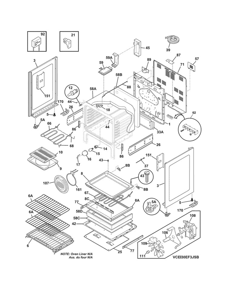 Body Diagram and Parts List for CEI30EF3JSB  Electrolux Range