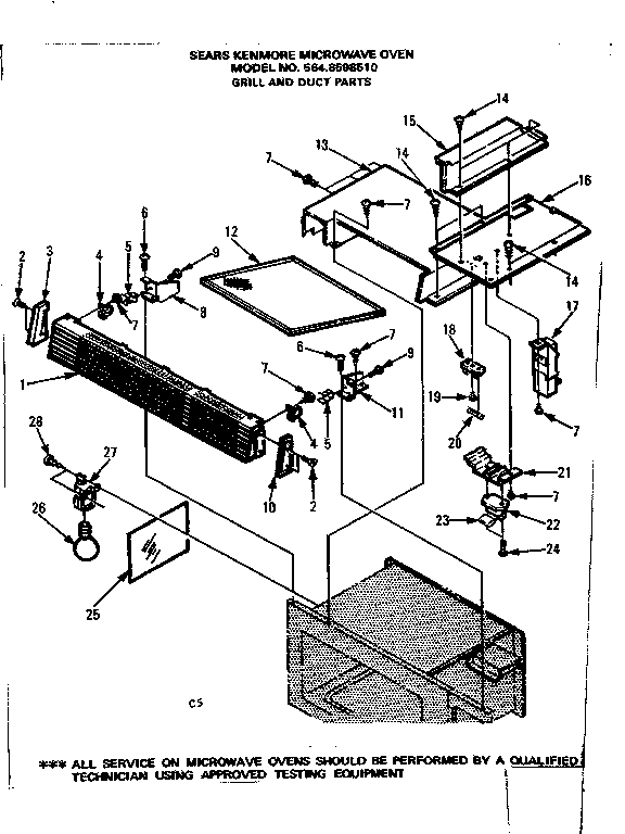 Grill And Duct Parts Diagram and Parts List for 5648598510  Kenmore Microwave