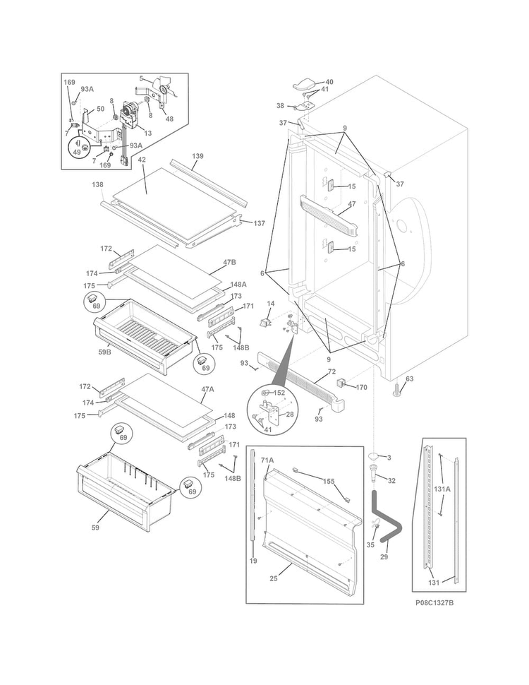 Cabinet Diagram and Parts List for FGFU19F6QFB  Frigidaire Freezer