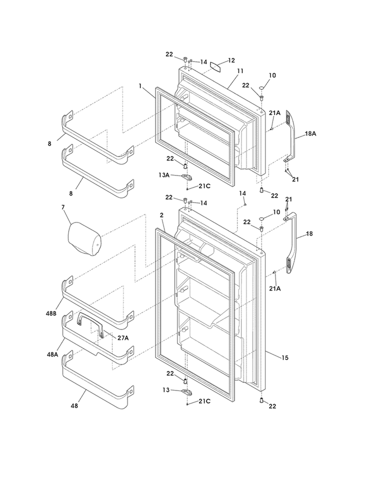 Doors Diagram and Parts List for FFTR2126LWA  Frigidaire Refrigerator