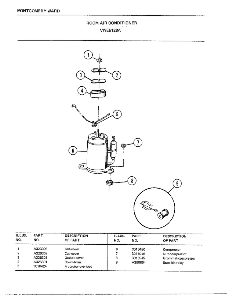 Room Air Conditioner Page 6 Diagram and Parts List for 5128A  Frigidaire Air Conditioner