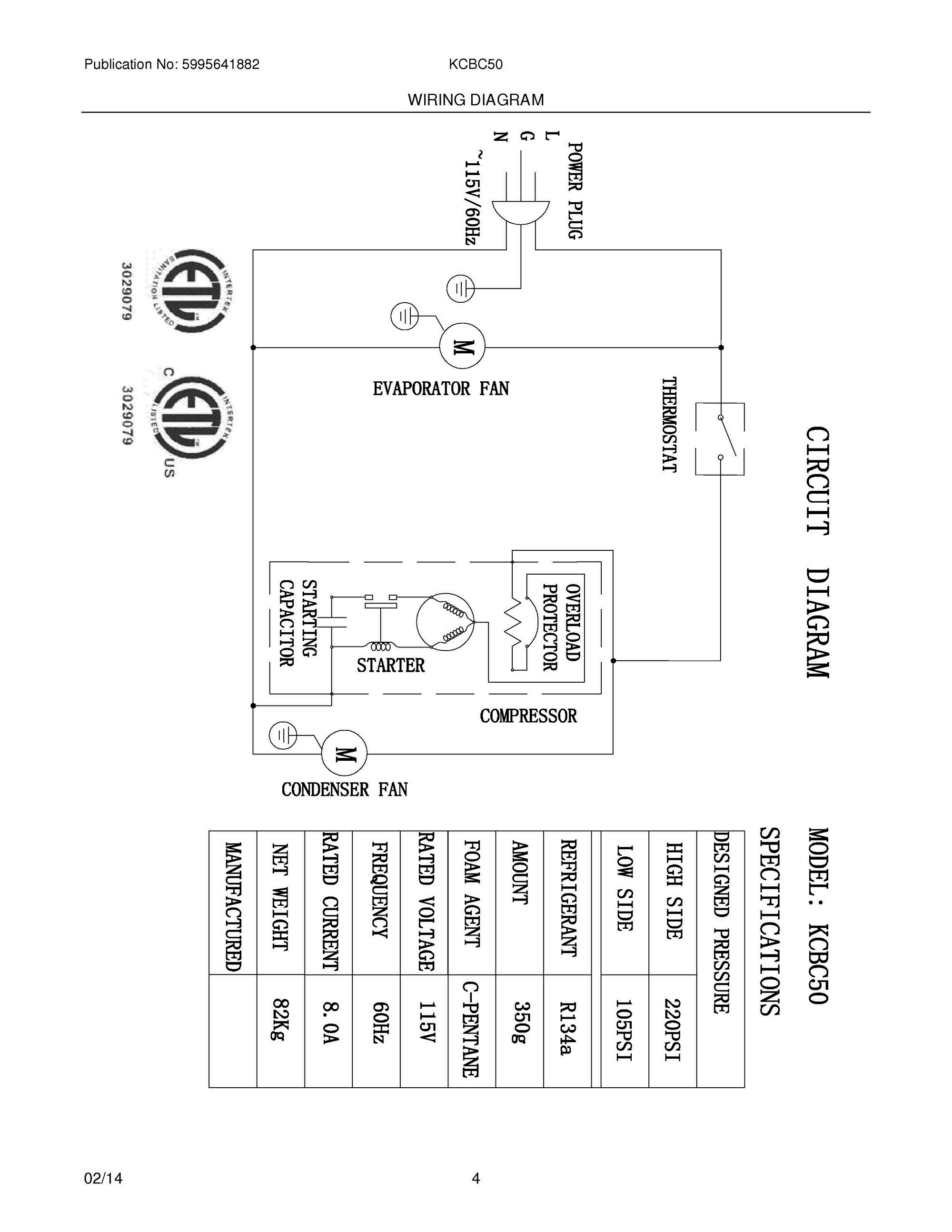 04 - WIRING DIAGRAM Diagram and Parts List for KCBC50  Frigidaire Refrigerator