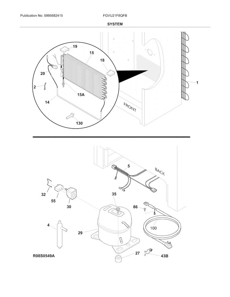 System Diagram and Parts List for FGVU21F8QFB  Frigidaire Freezer