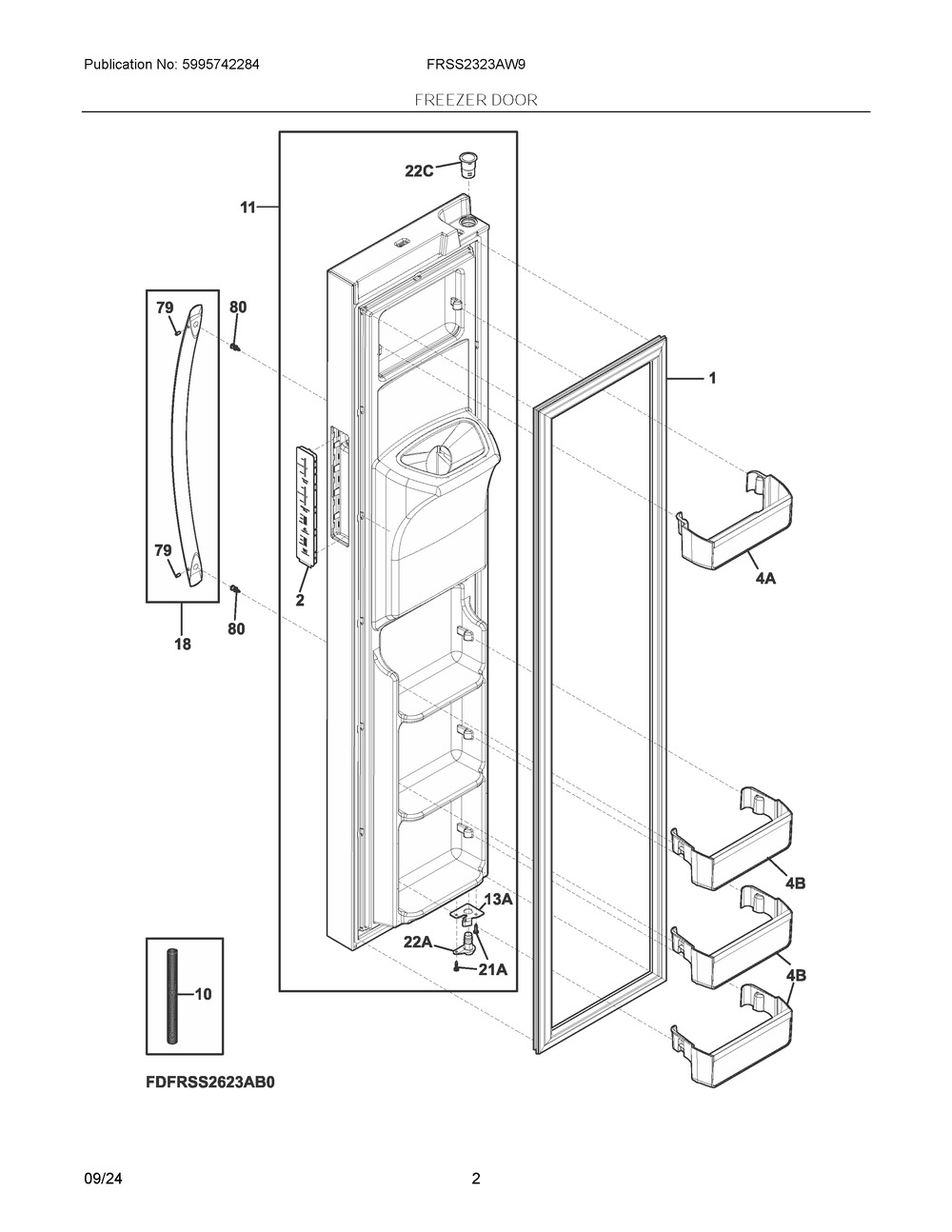 Freezer Door Diagram and Parts List for FRSS2323AW9  Frigidaire Refrigerator