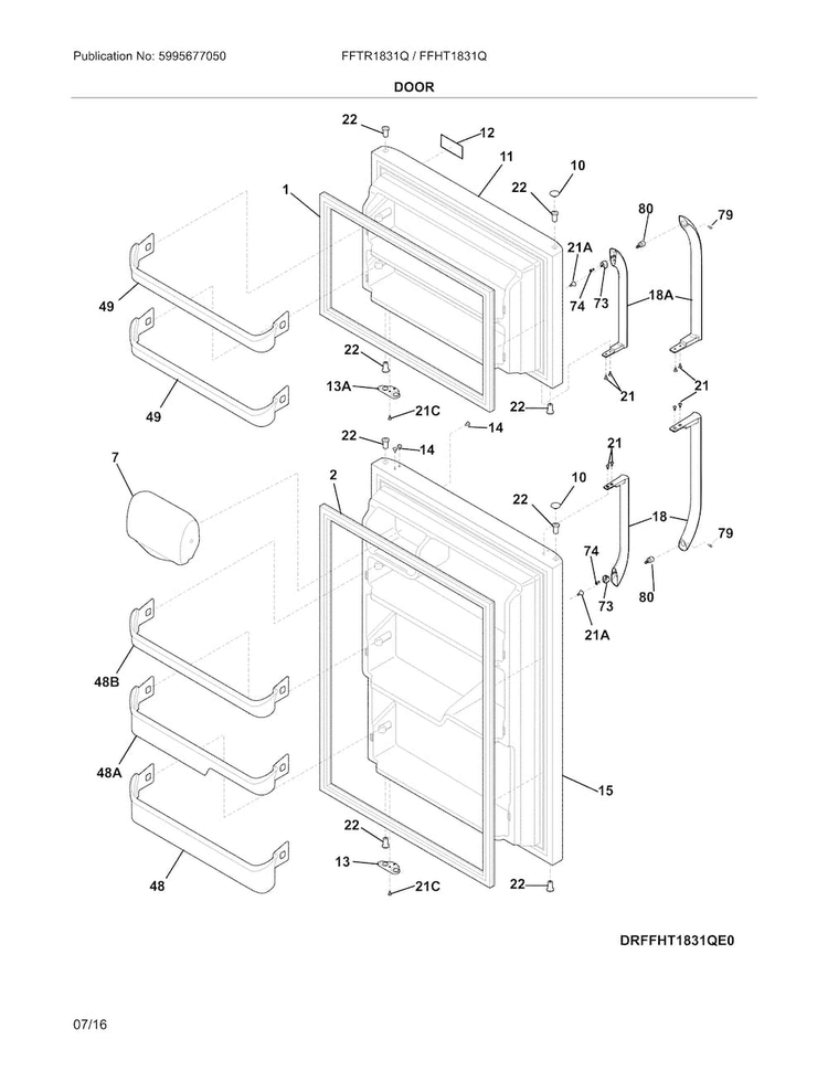 Doors Diagram and Parts List for FFHT1831QQ3  Frigidaire Refrigerator