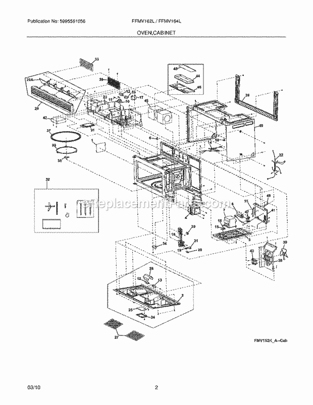 Oven Cabinet Diagram and Parts List for FFMV164LSA  Frigidaire Microwave