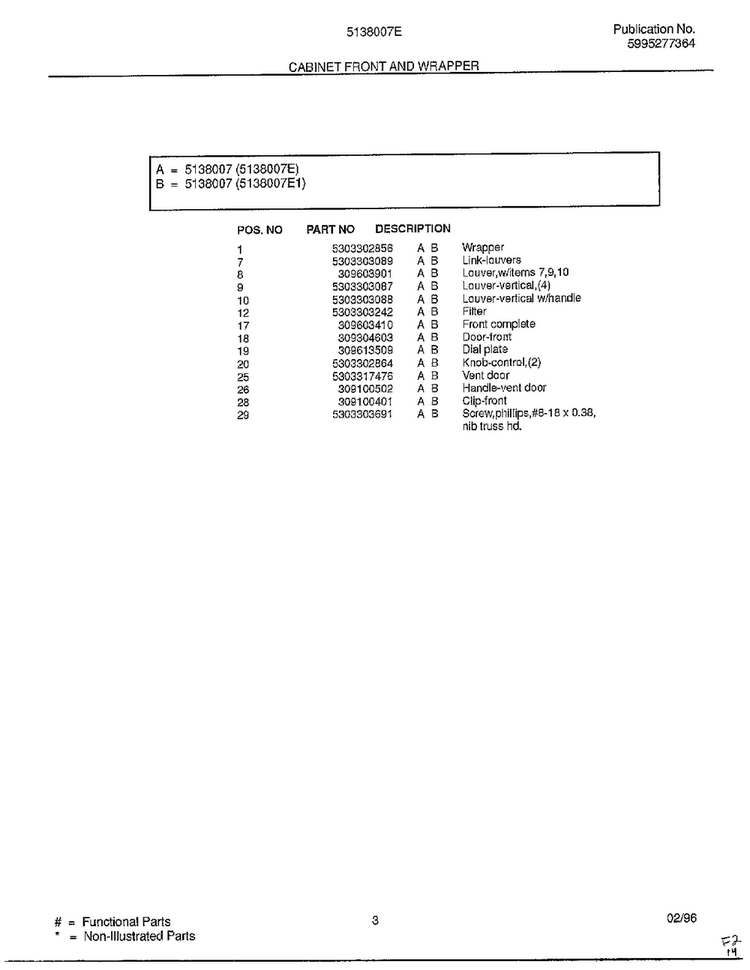 Cabinet Front And Wrapper Page 2 Diagram and Parts List for 5138007E  Frigidaire Air Conditioner