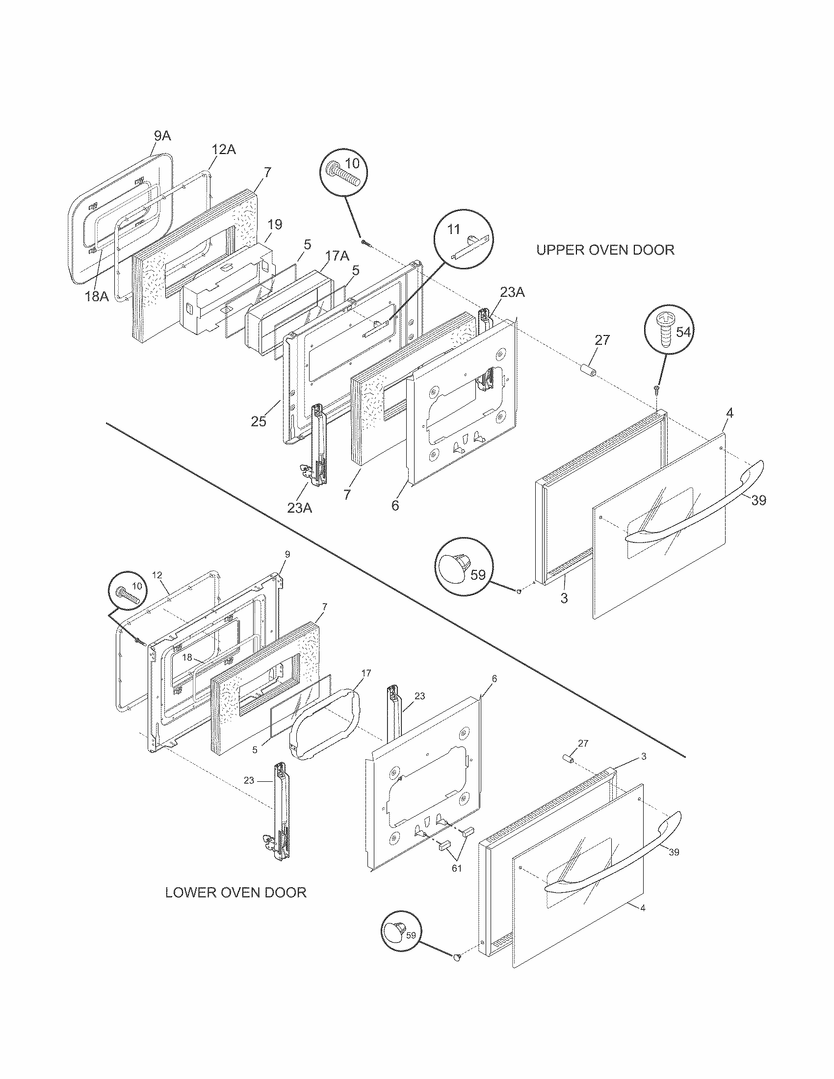 Doors Diagram and Parts List for 79040619803  Kenmore Wall Oven