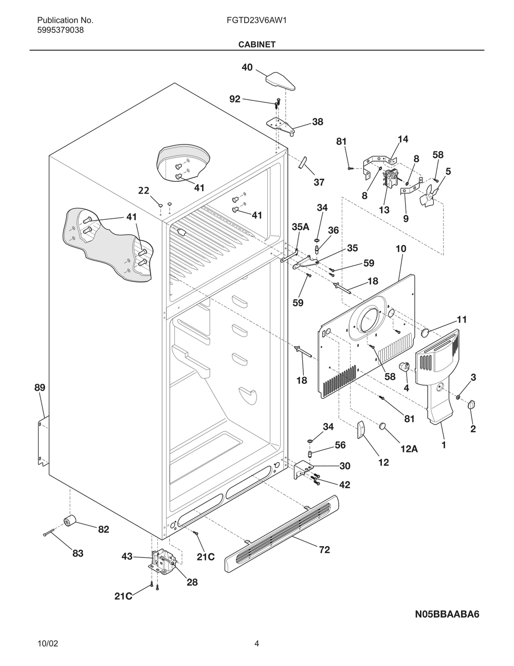 Cabinet Diagram and Parts List for FGTD23V6AW1  Frigidaire Refrigerator