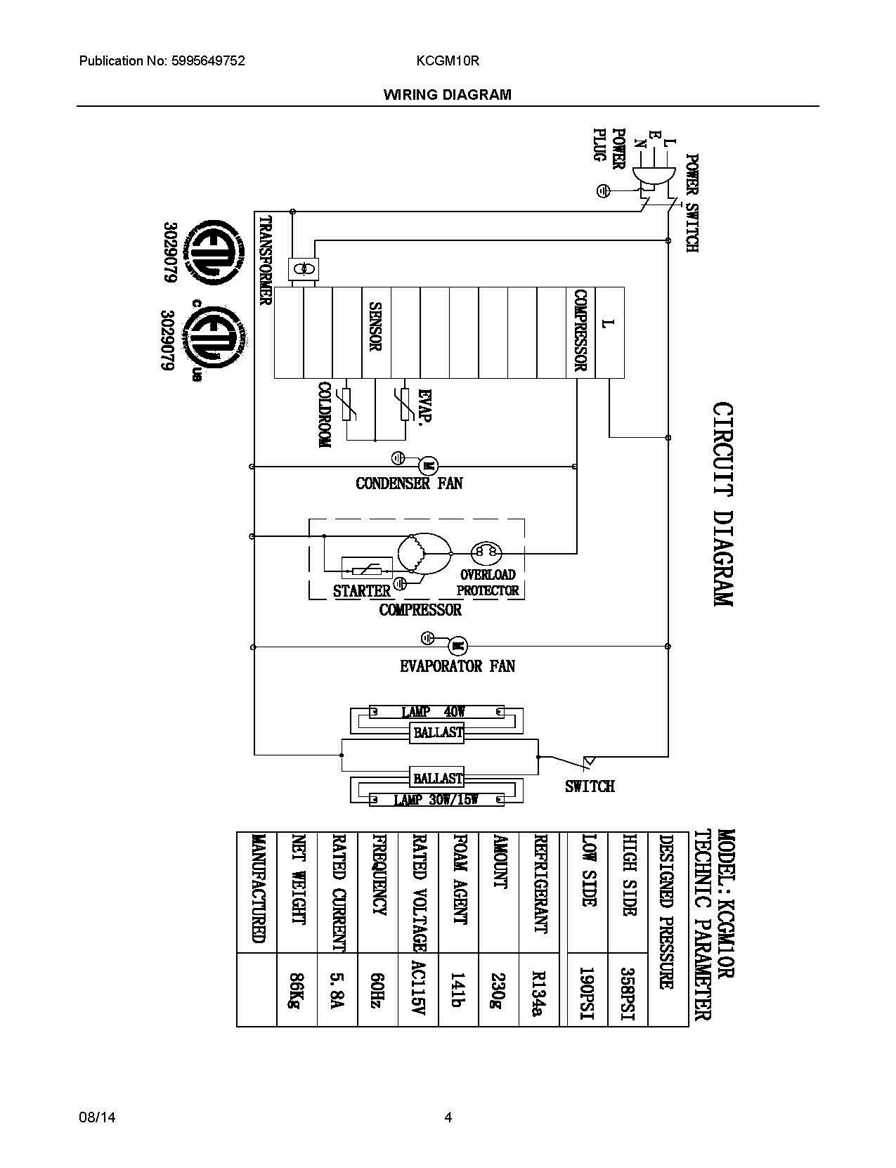 03 - WIRING DIAGRAM Diagram and Parts List for KCGM10RB  Frigidaire Refrigerator