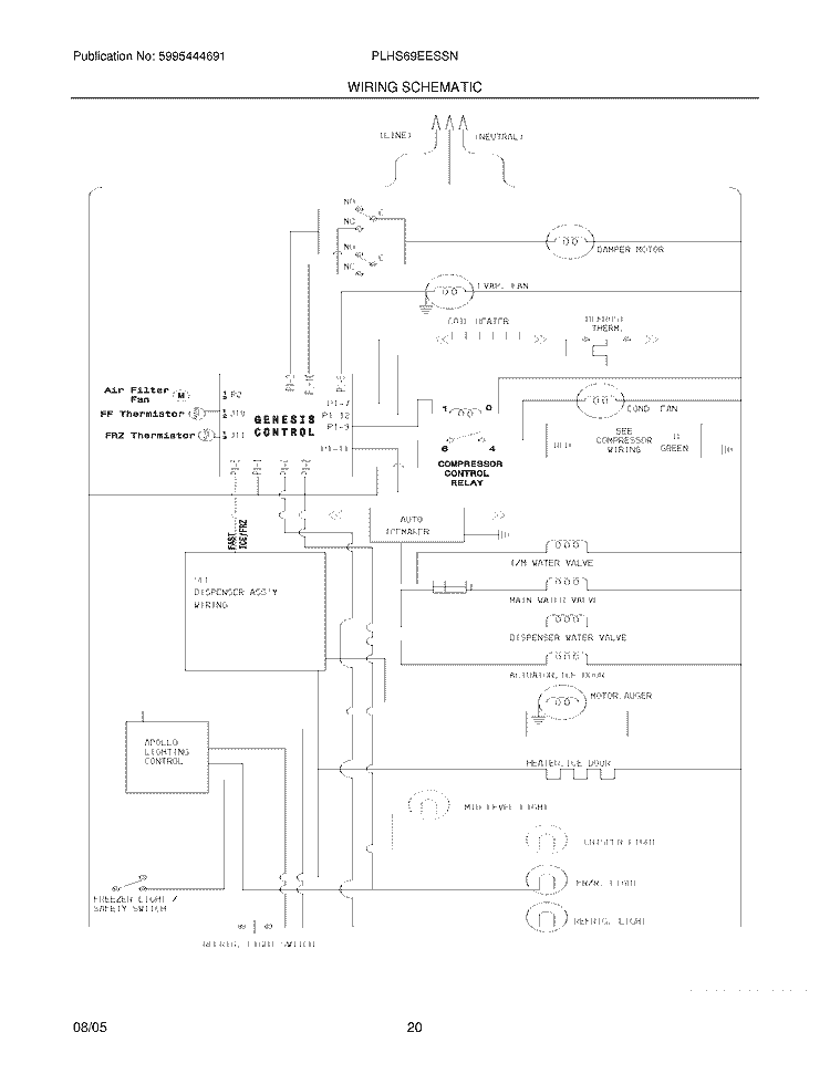 WIRING SCHEMATIC Diagram and Parts List for PLHS69EESSN  Frigidaire Refrigerator