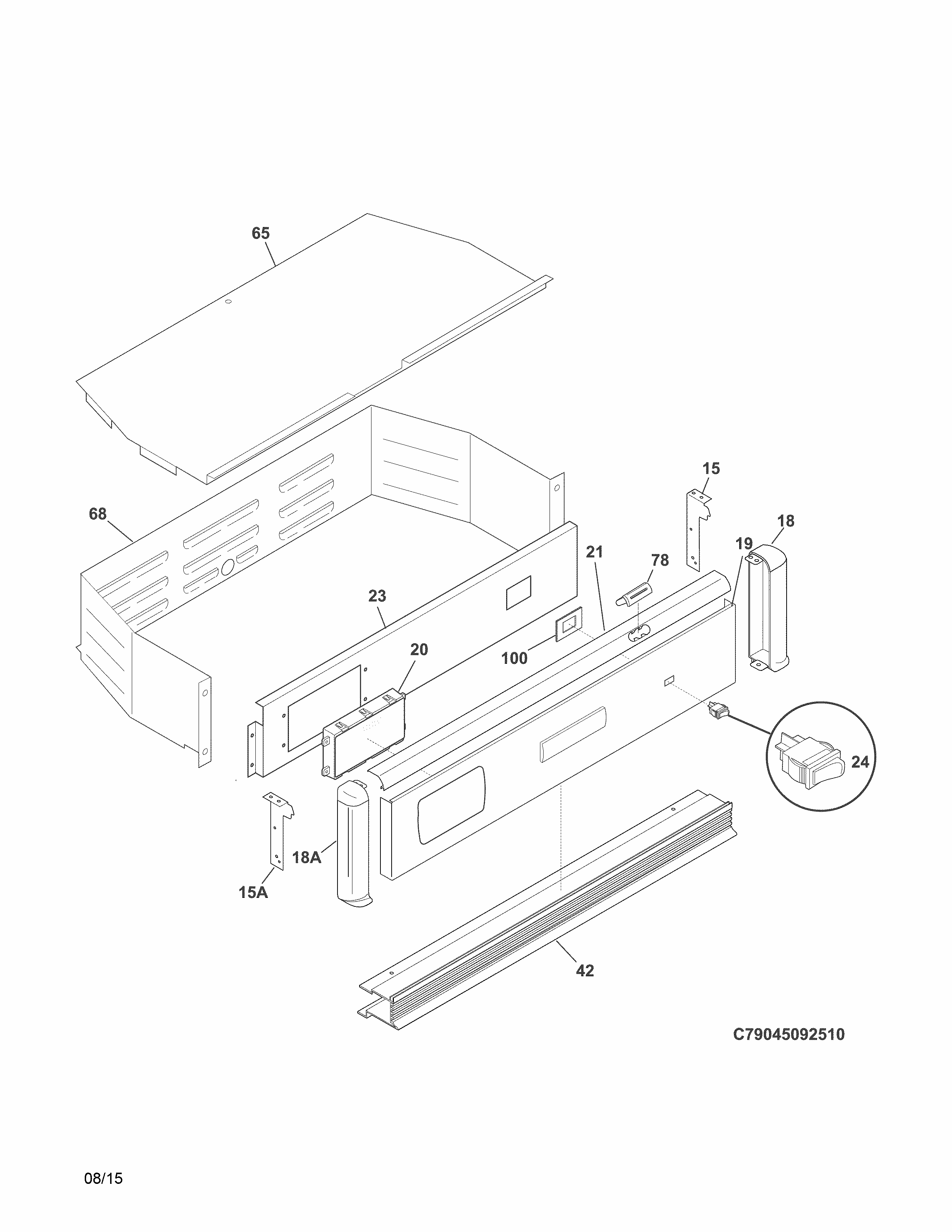 Control Panel Diagram and Parts List for 79045092510  Kenmore Wall Oven