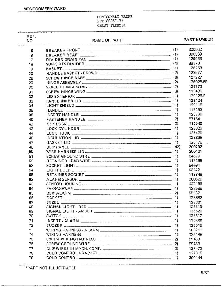 Chest Freezer Page 2 Diagram and Parts List for 88057-7A  Frigidaire Freezer