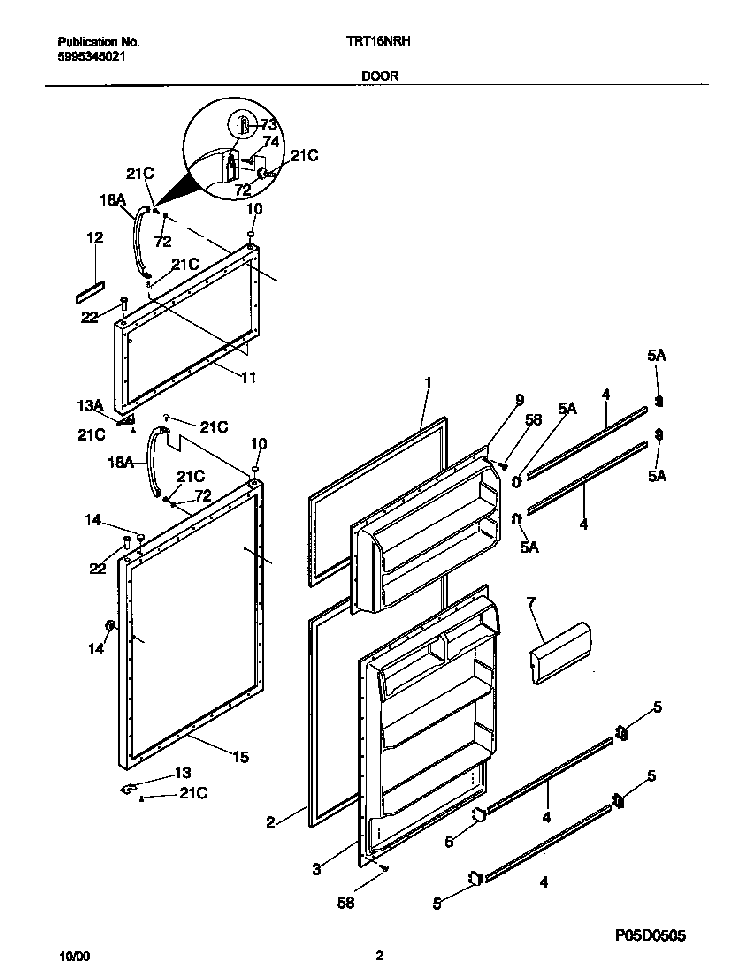 Door Diagram and Parts List for TRT16NRHW4  Tappan Refrigerator