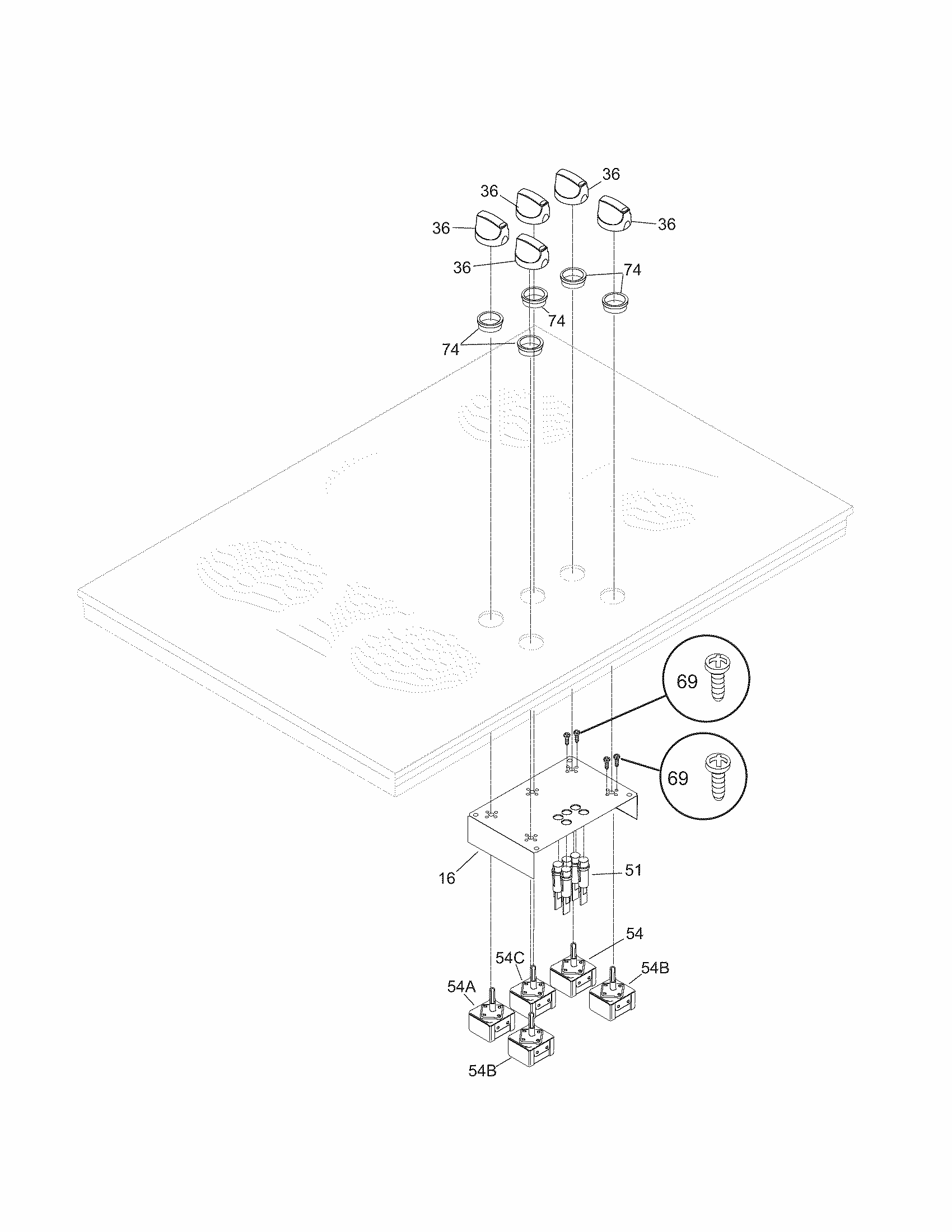 Controls Diagram and Parts List for 79044074402  Kenmore Cooktop