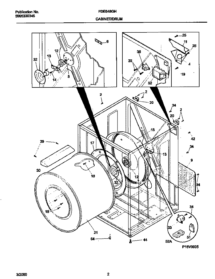 P16V0035 DRY CAB, HEATER Diagram and Parts List for FDE648GHT0  Frigidaire Dryer