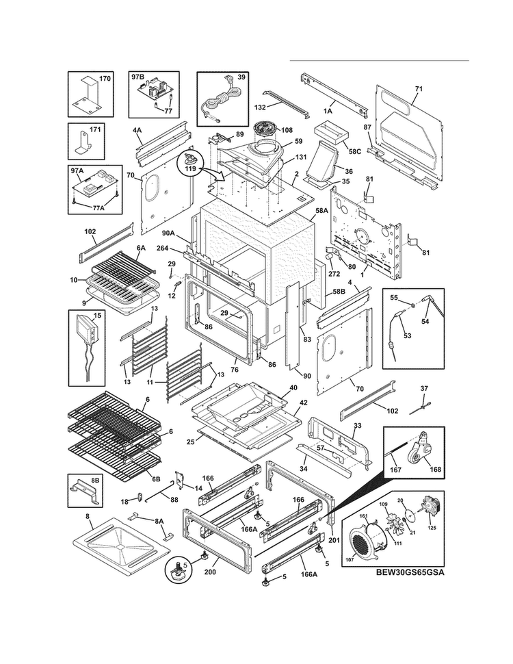 Body Diagram and Parts List for EW30GS65GWA  Electrolux Range