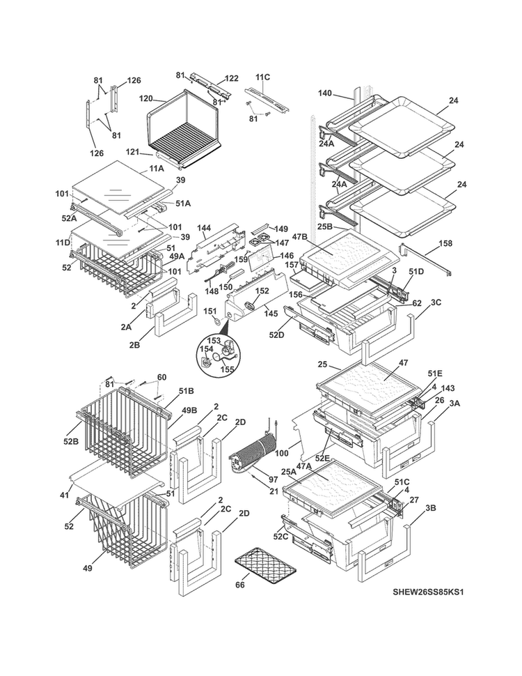 Shelves Diagram and Parts List for EW26SS85KS3  Electrolux Refrigerator