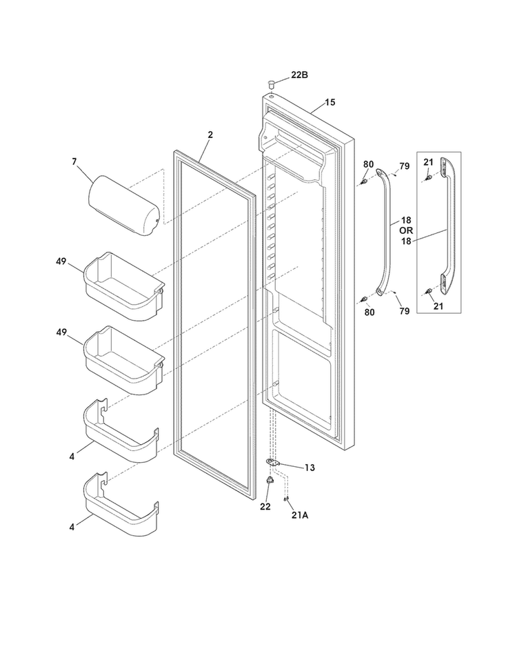 Refrigerator Door Diagram and Parts List for FFHS2622MB4  Frigidaire Refrigerator