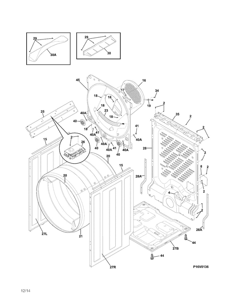 Cabinet/drum Diagram and Parts List for EIED50LIW1  Electrolux Dryer